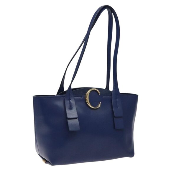 Chloe C. Medium Shoulder Bag Leather Blue Gold Auth - Picture 8 of 16